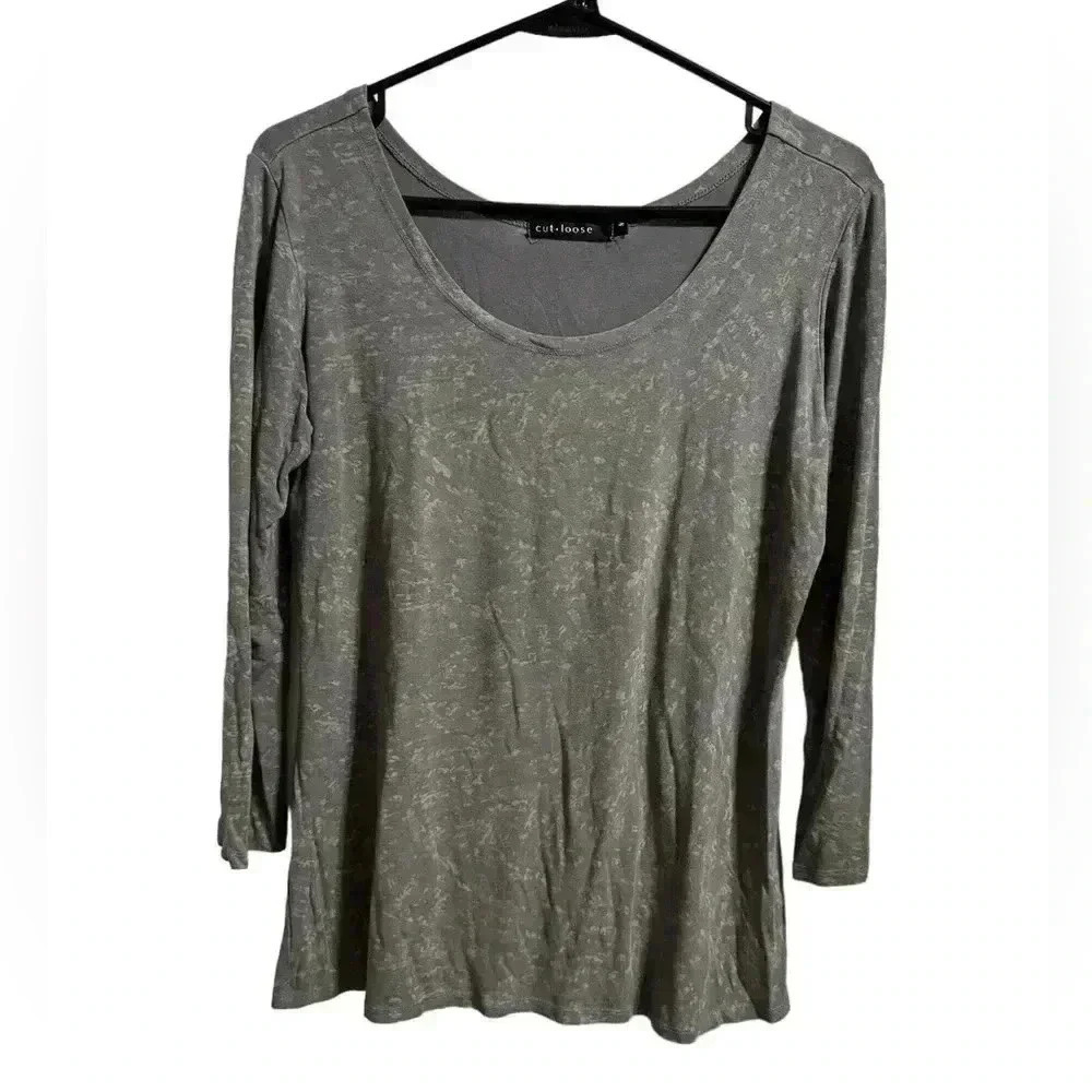 Cut Loose Grey Three Quarter Sleeve Top Size Medium